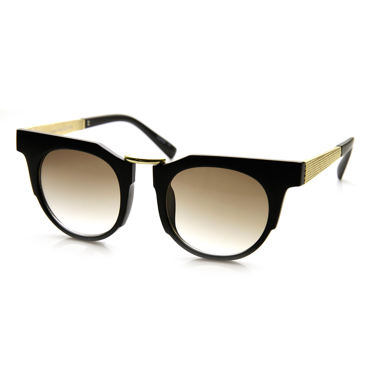 Mod Retro Round Circle Metal Temple Horn Rimmed Sunglasses